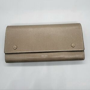 Celine Large Flap Multifunction Taupe-Brown/Yellow Leather Wallet